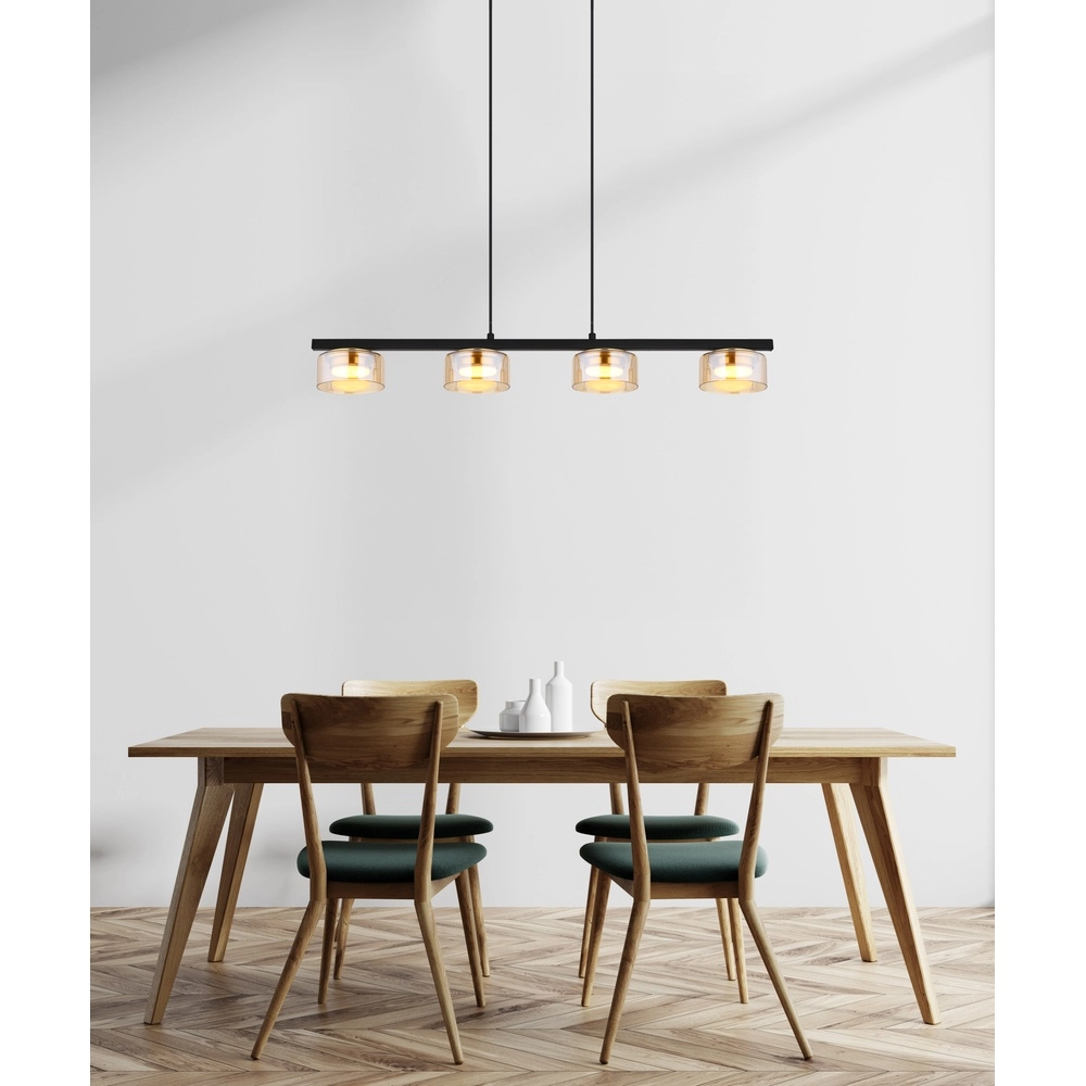Design hanglamp Higgins 4-lichts zwart met amber glas Globo 9007371522828