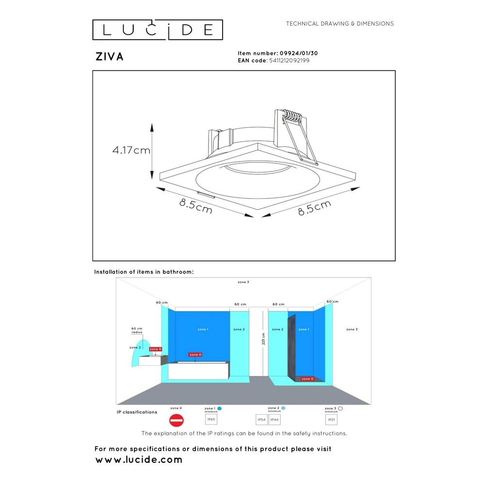 Inbouwspot Ziva IP44 zwart Lucide 5411212092199