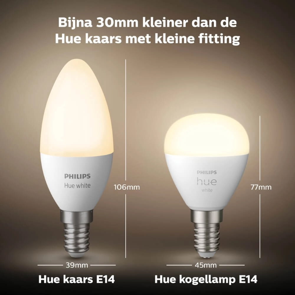 Lichtbron kogel Hue - E14 - 6W - White set van 2 Philips 8719514356771
