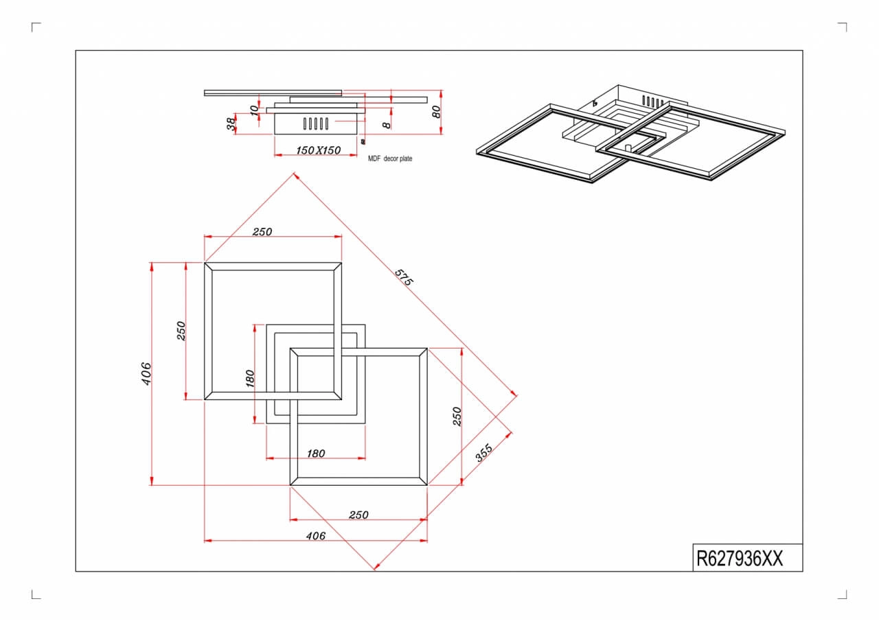 Plafondlamp Giro vierkant Trio 4017807562019