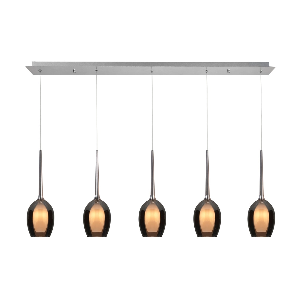 Hanglamp Belle nikkel recht 5-lichts smoke glas
