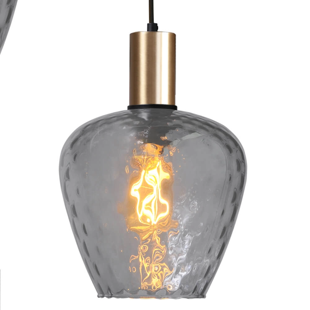 3-lichts vide hanglamp - goud - Porto met Diamond smoke glazen Masterlight 8718121270760