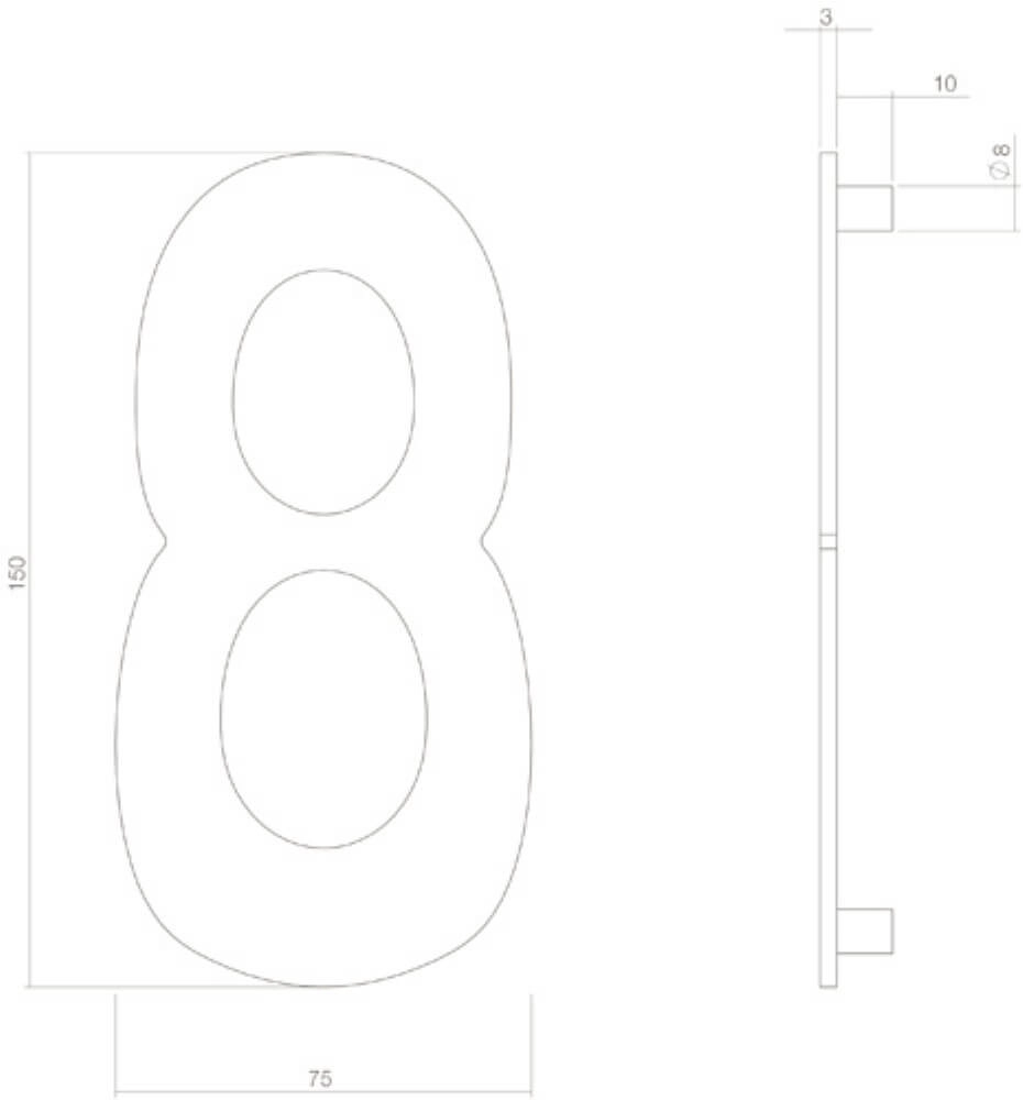 Huisnummer 8 Numbra 15cm messing getrommeld Intersteel 8714186697344