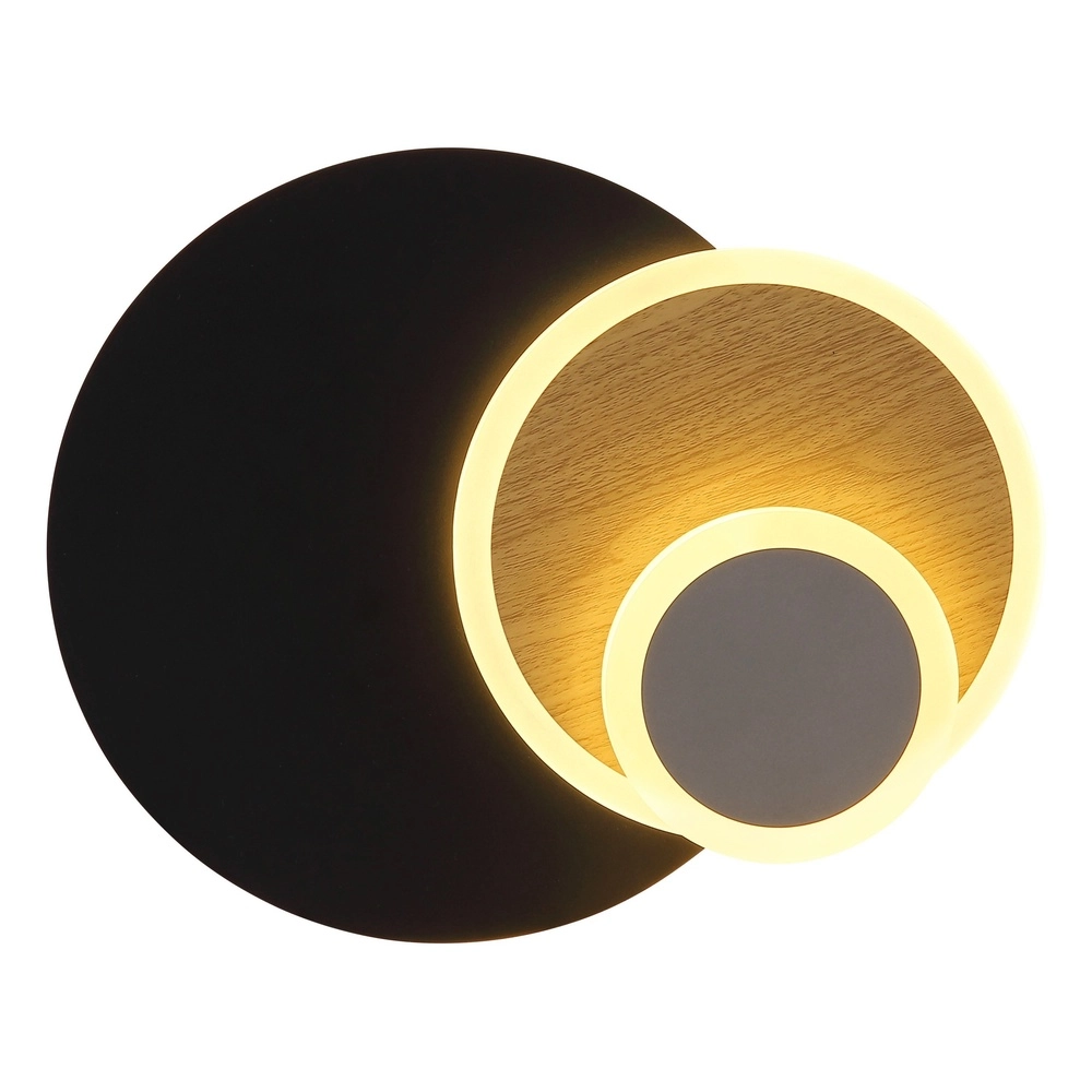 Zwarte wandlamp Odonell met hout