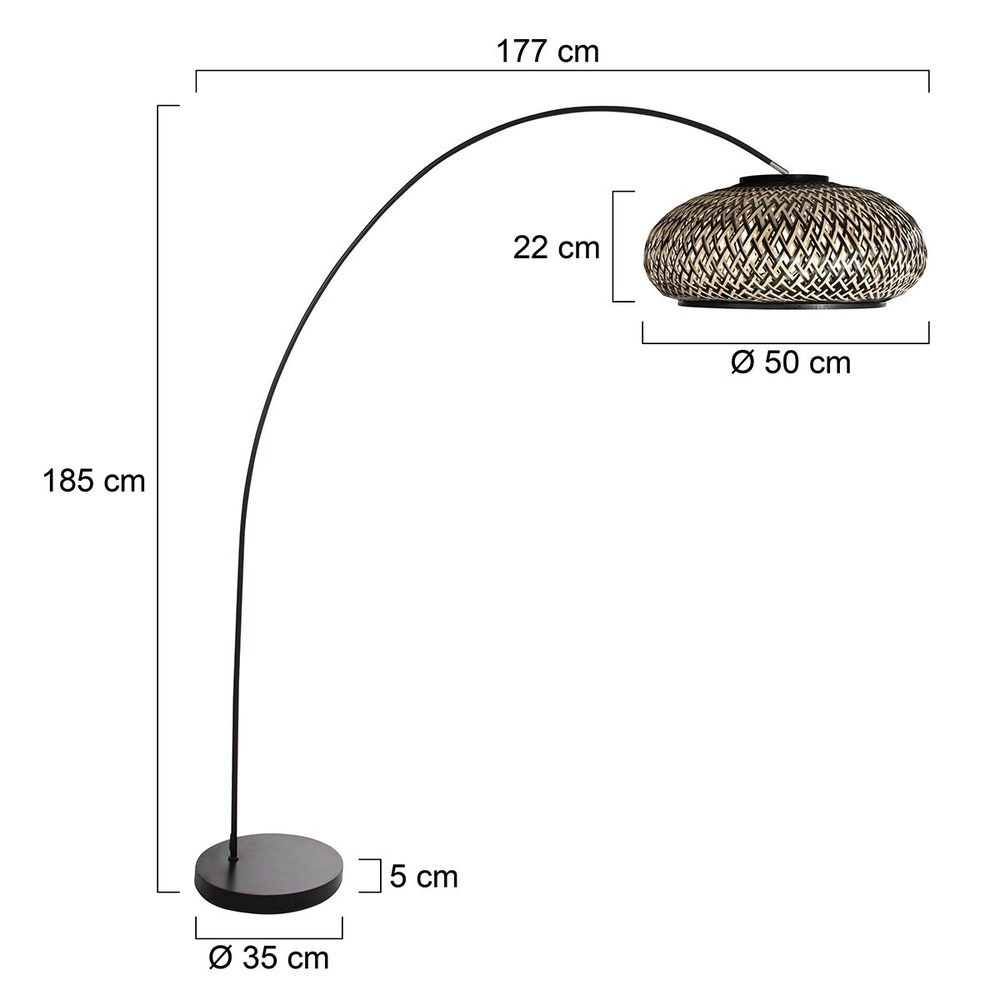 Booglamp Solva zwart met rotan kap Steinhauer 8712746179132