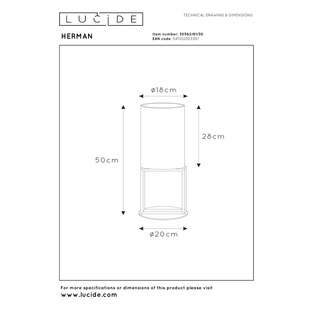 Tafellamp Herman zwart Lucide 5411212303387