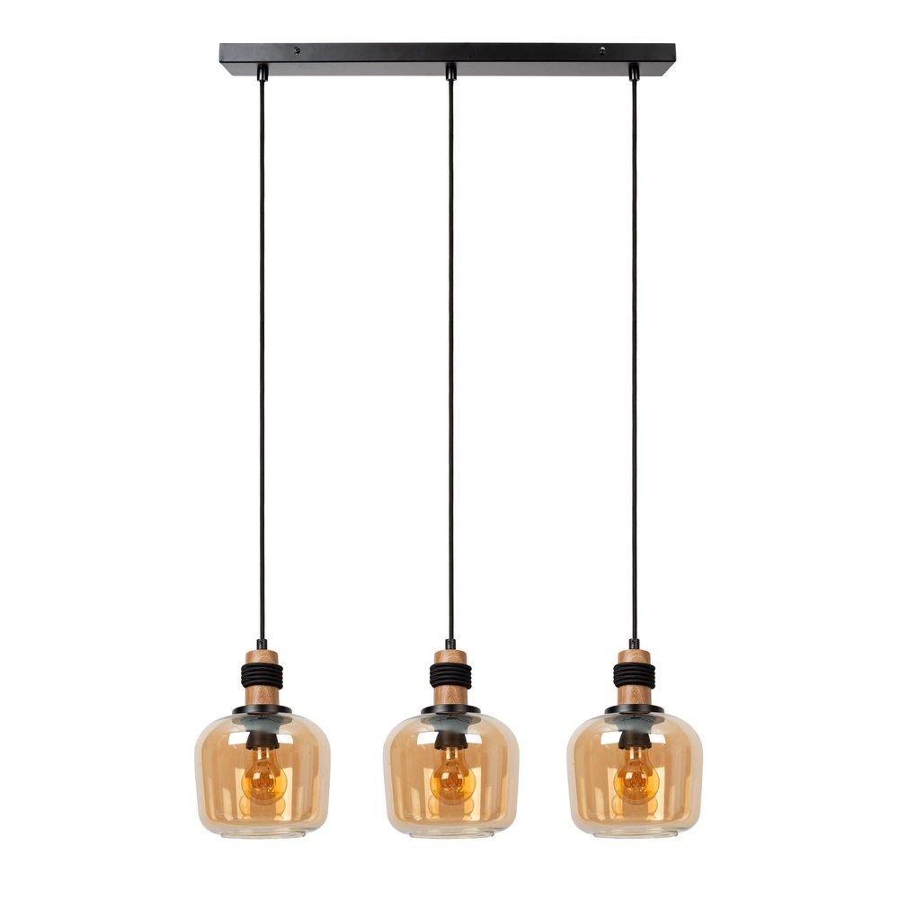 3-lichts hanglamp Ilona zwart met amber glas