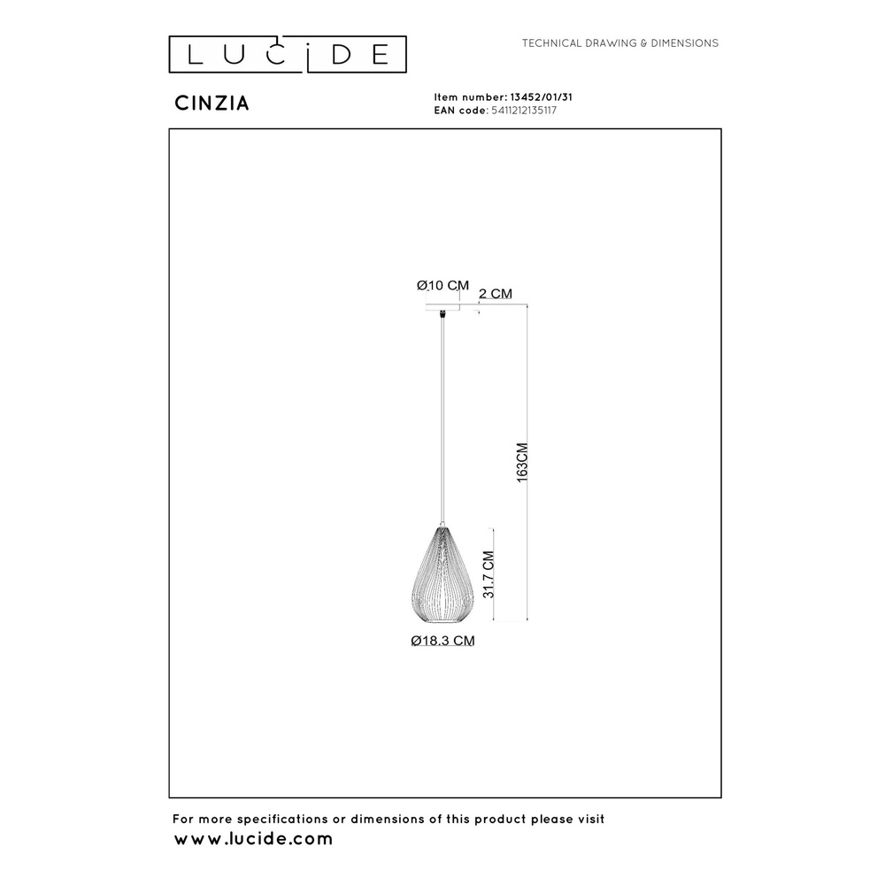 Design hanglamp Cinzia wit Ø 18,3cm Lucide 5411212135117
