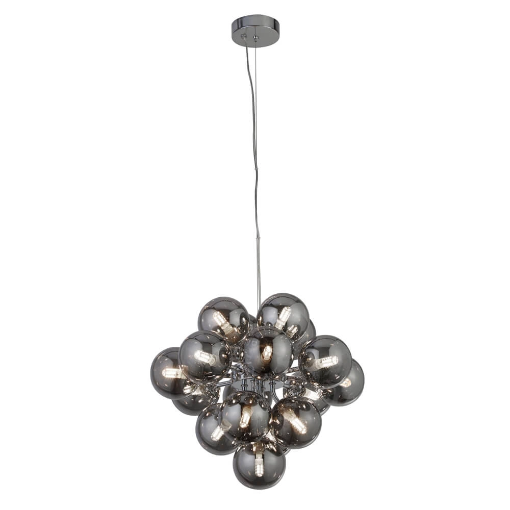 Hanglamp Glas Berry Globe 17-lichts zwart met smoke glas