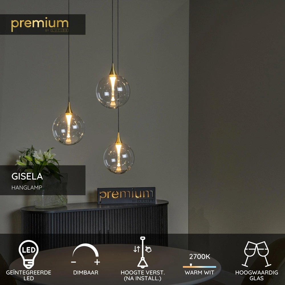 Design led hanglamp Gisela helder - 3x Ø 16cm Premium by Lucide 5411212134783