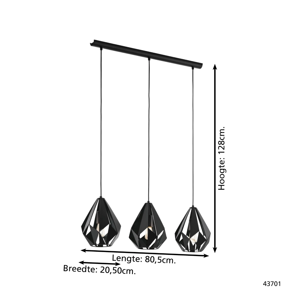 Zwarte hanglamp Carlton 5 3-lichts Eglo 9002759437015
