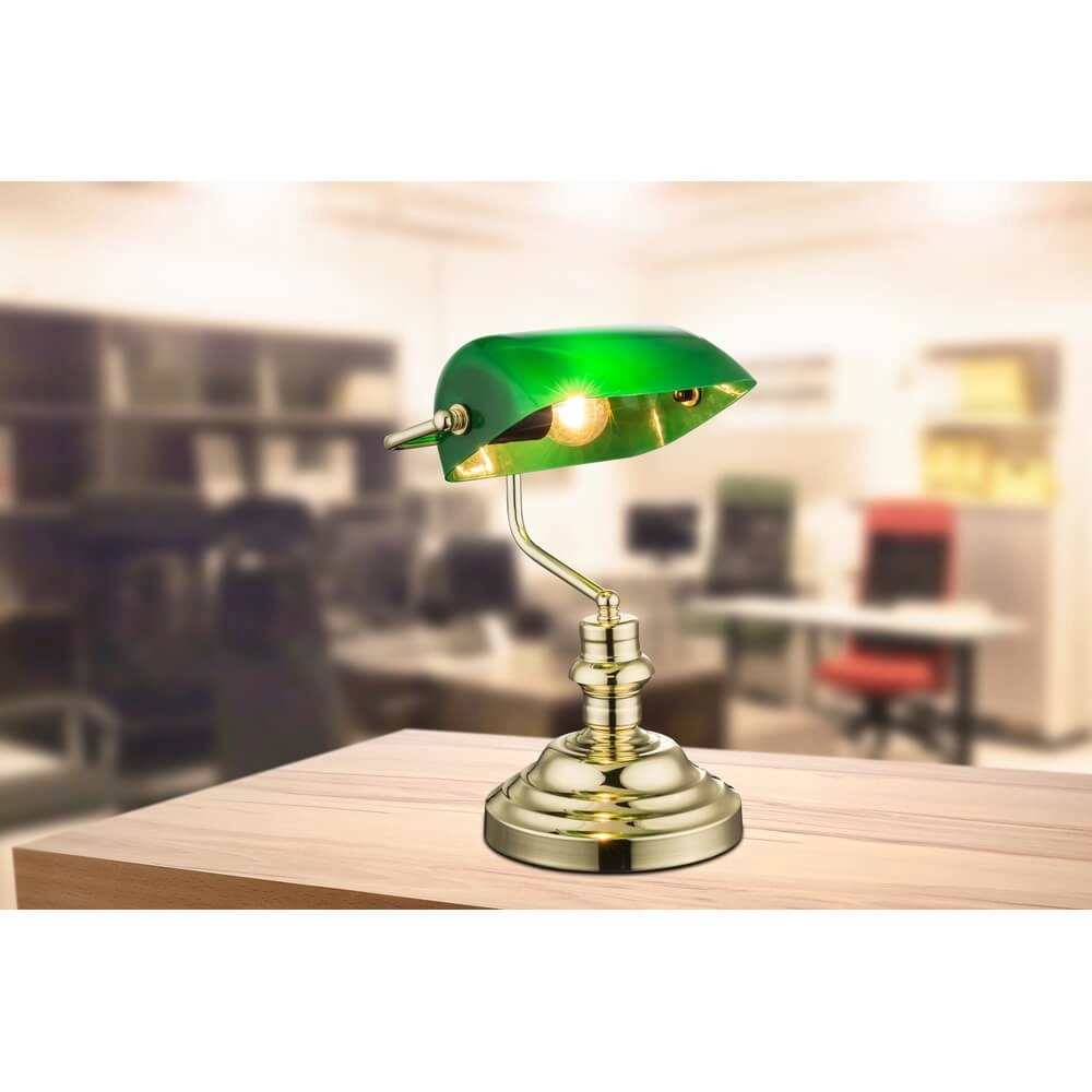 Klassieke bureaulamp Antique metaal met groen glas Globo 9007371100965