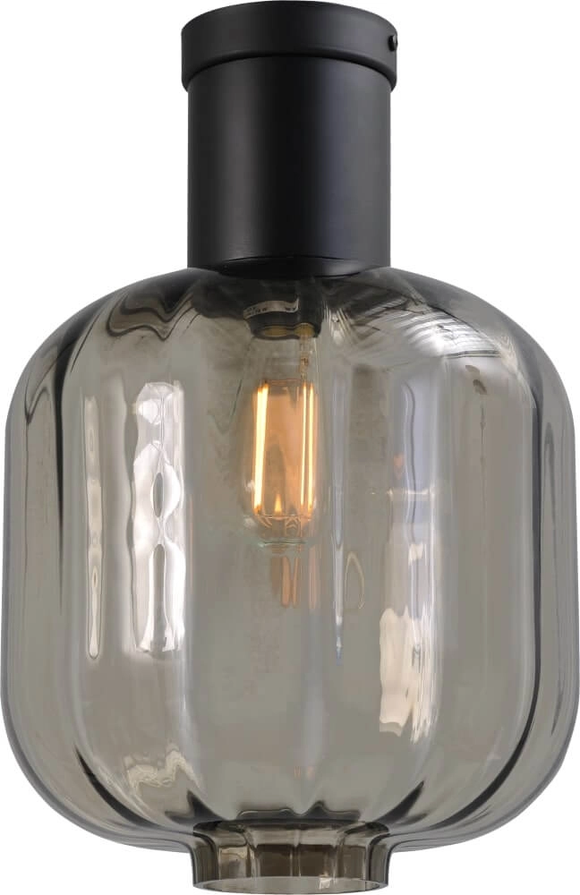 Design plafondlamp Lett lll 28cm zwart met smoke glas Design plafondlamp Lett lll 28cm zwart met smoke glas