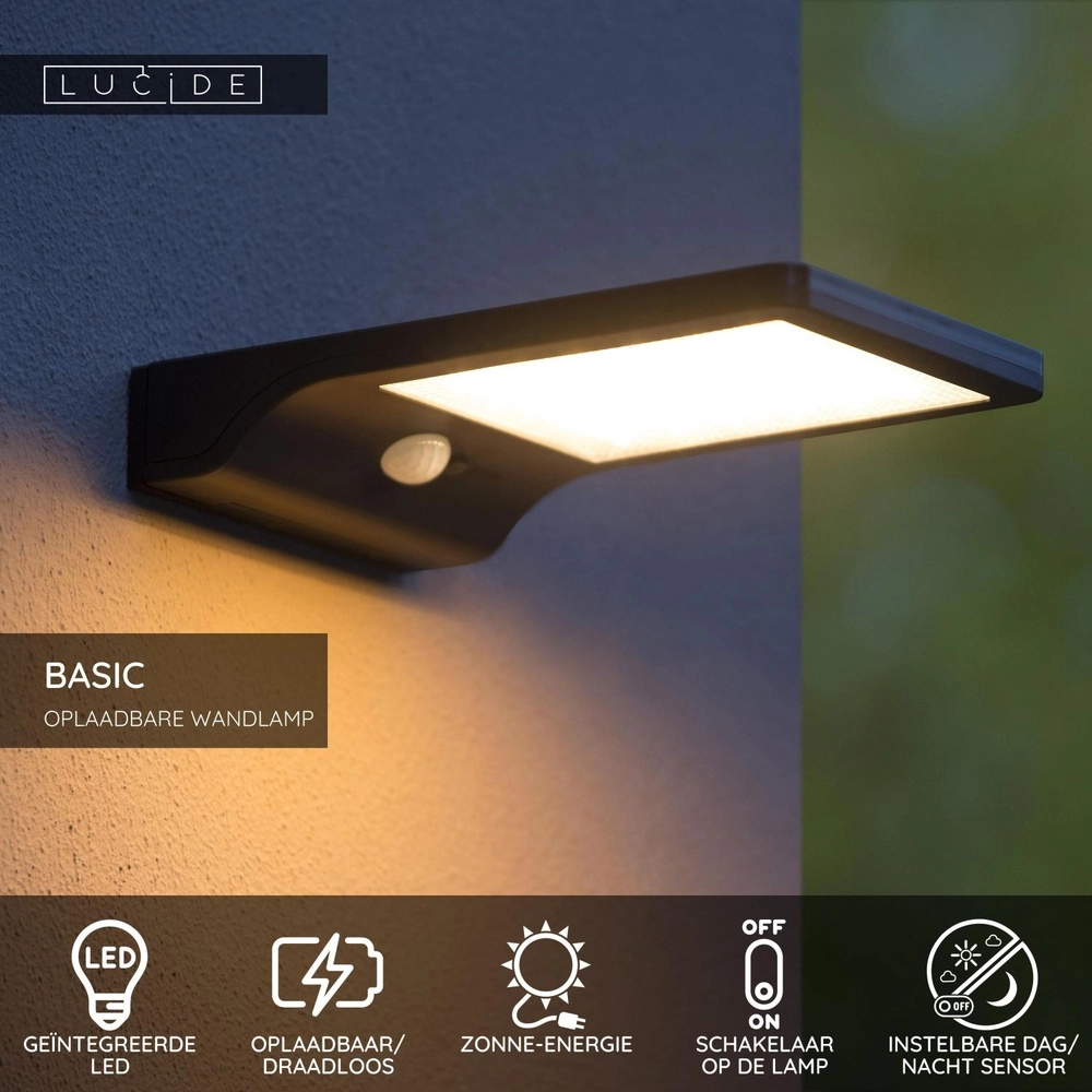 Solar wandlampje Basic zwart Lucide 5411212221155