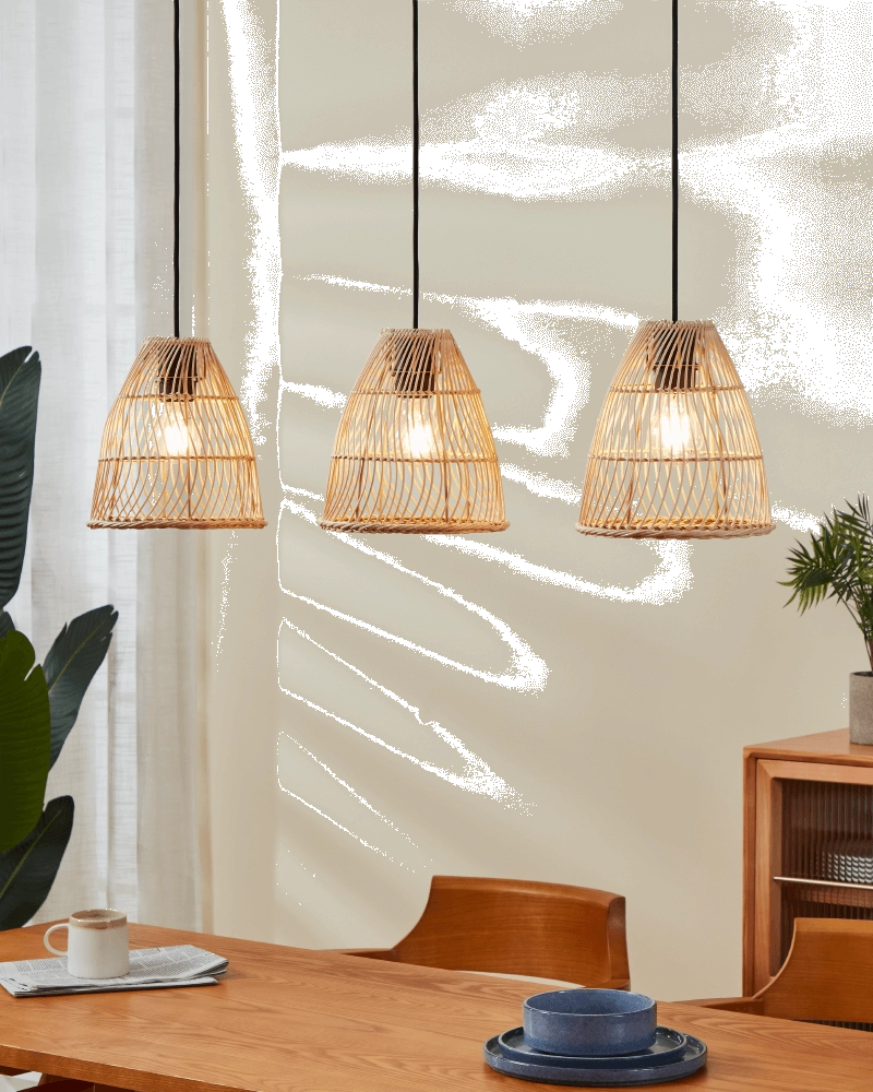 Eetkamer hanglamp Ayesgarth met rieten kappen Eglo 9002759438678