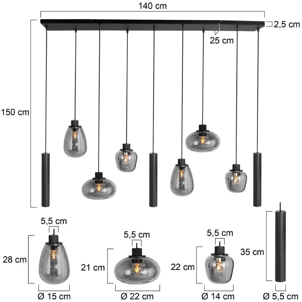 Eettafel hanglamp Reflexion zwart met rookglas Steinhauer 8712746172959