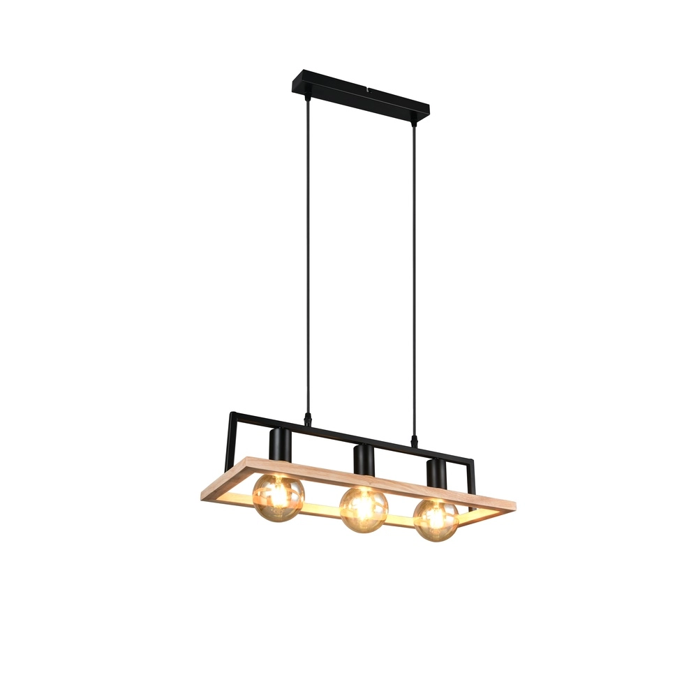 Design hanglamp Bano zwart met hout Trio 4017807673364