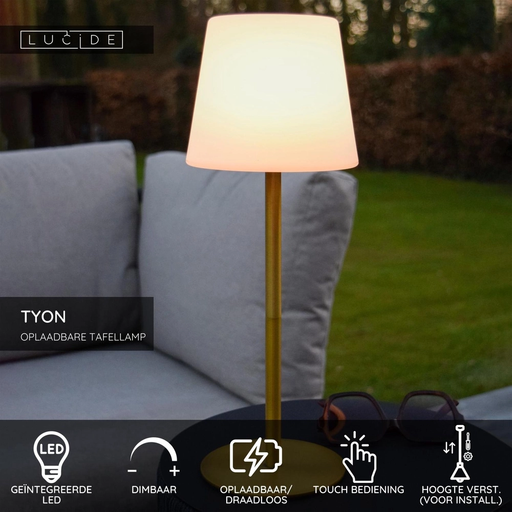 Oplaadbare tafellamp Tyon goud Lucide 5411212134738