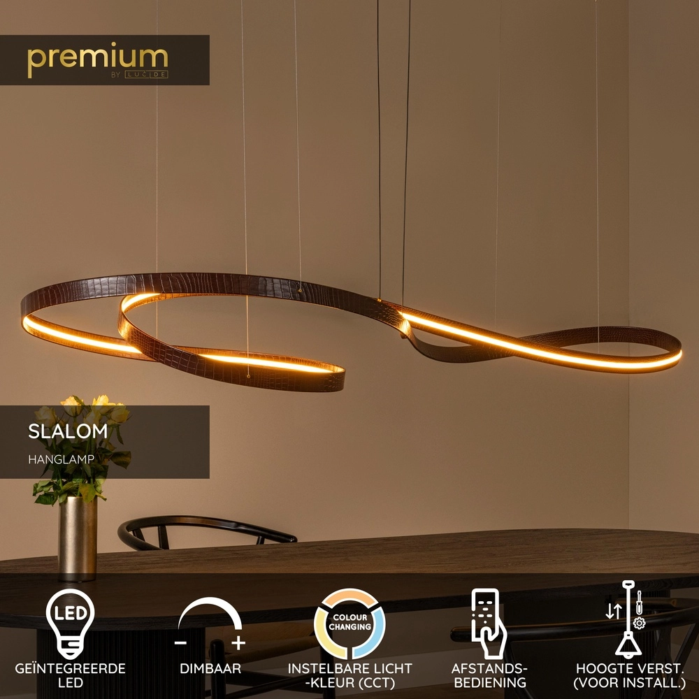 Moderne led hanglamp Slalom Koffie bruin met effect Premium by Lucide 5411212135148