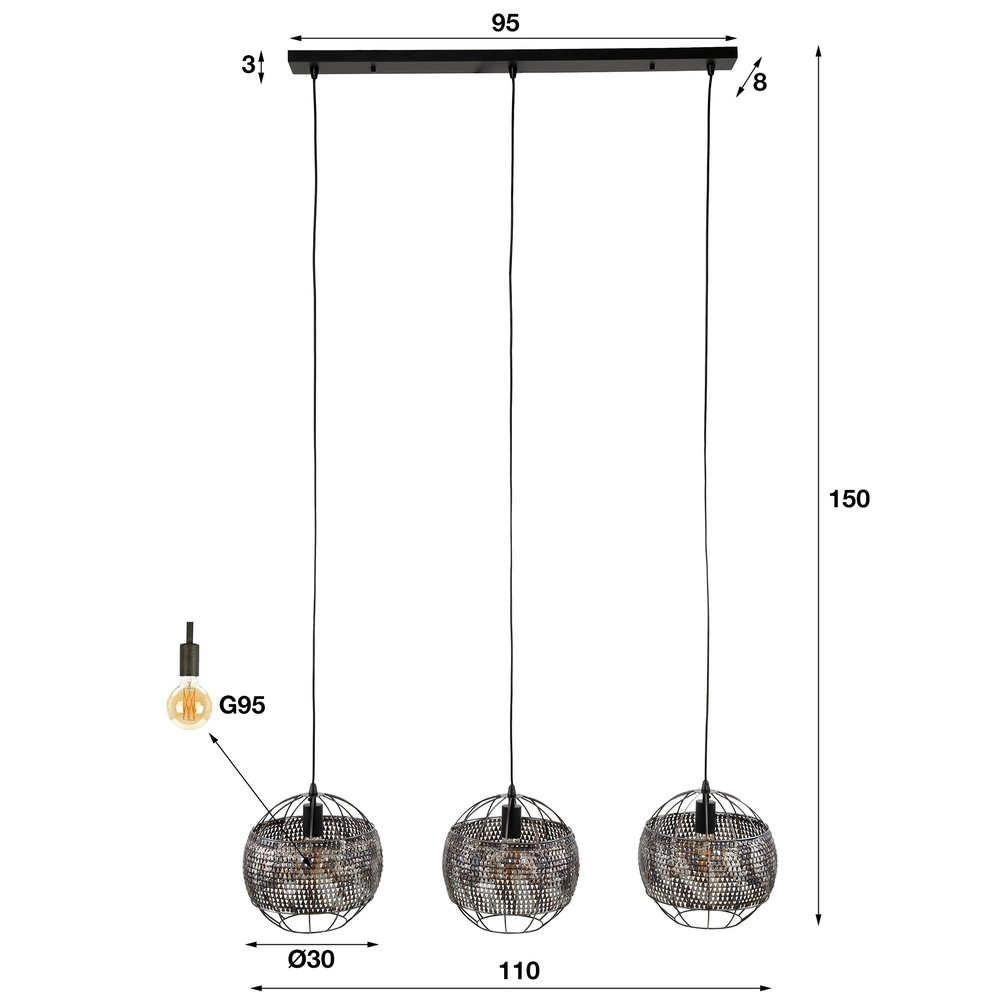 Schubbenlook hanglamp Armor 3x Ø 30cm Lyora 8716803512887