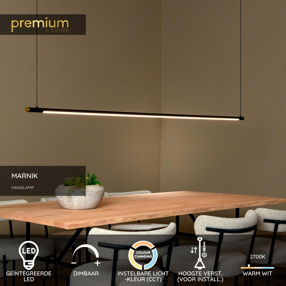 Strakke hanglamp Marnik zwart 200cm Premium by Lucide 5411212421227