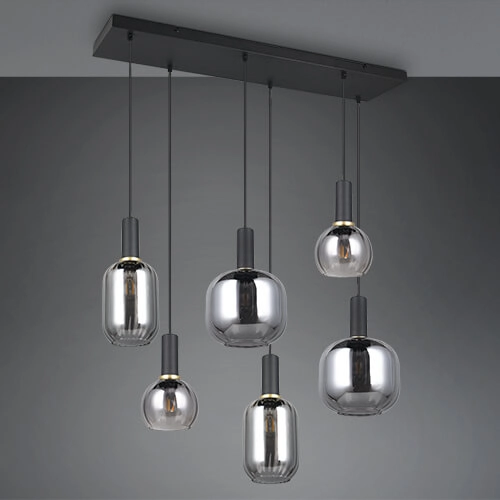 Eetkamer hanglamp Diva 6-lichts - smoke glas Trio 4017807614572