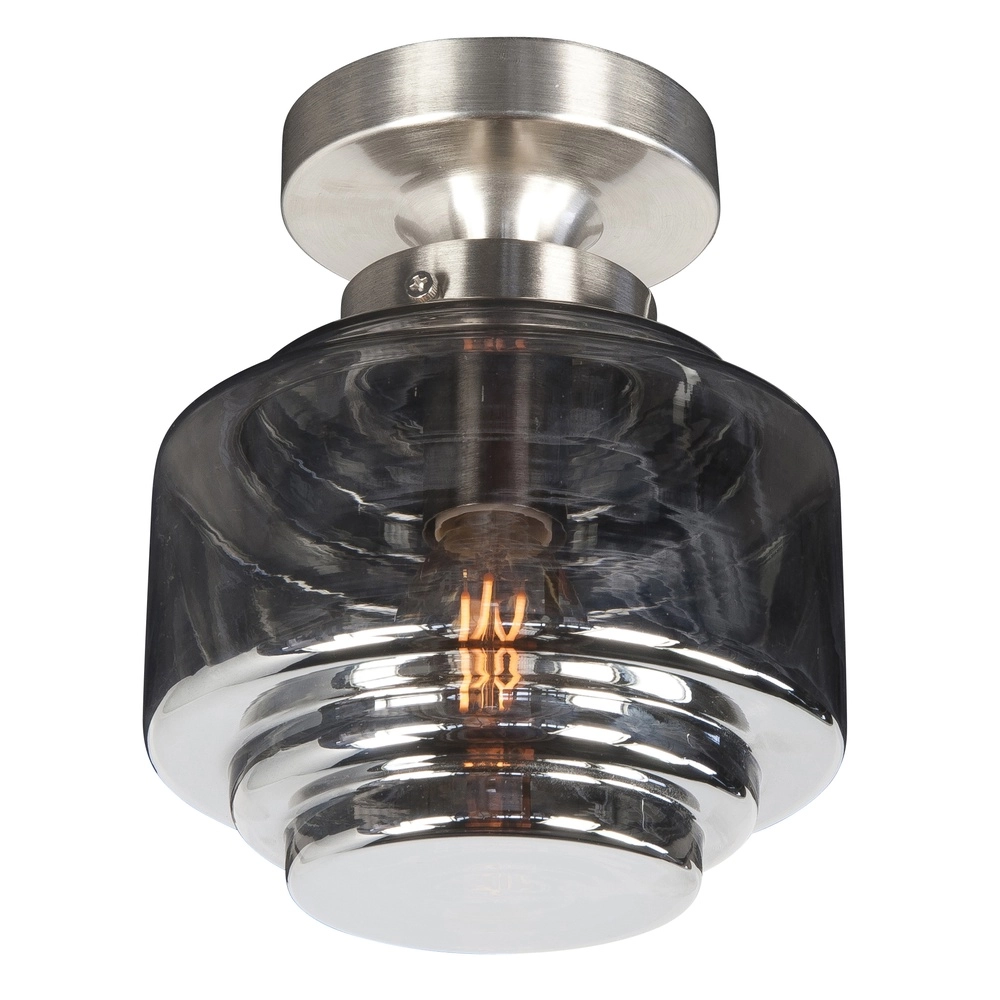 Nikkel plafondlamp Cambridge smoke glas Ø 15cm