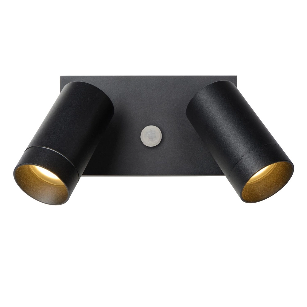 Wandspot Taylor IP54 dubbel met sensor zwart Lucide 5411212092717