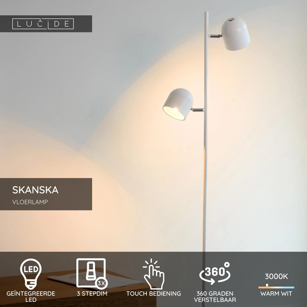 Vloerlamp Skanska 2-lichts wit Lucide 5411212030474