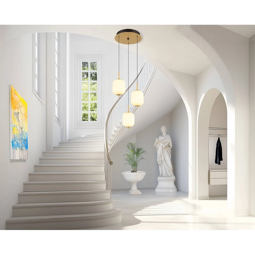 Gouden hanglamp Ewald 3-lichts Ø 37,5cm wit glas Globo 9007371446582