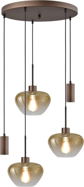 5-lichts hanglamp Genua bruin met 2x goud glas Ø 24cm en 2x pendel