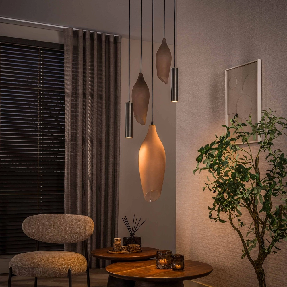 Moderne hanglamp Cocoon sienna bruin met frosted glas Lyora 8716803515109