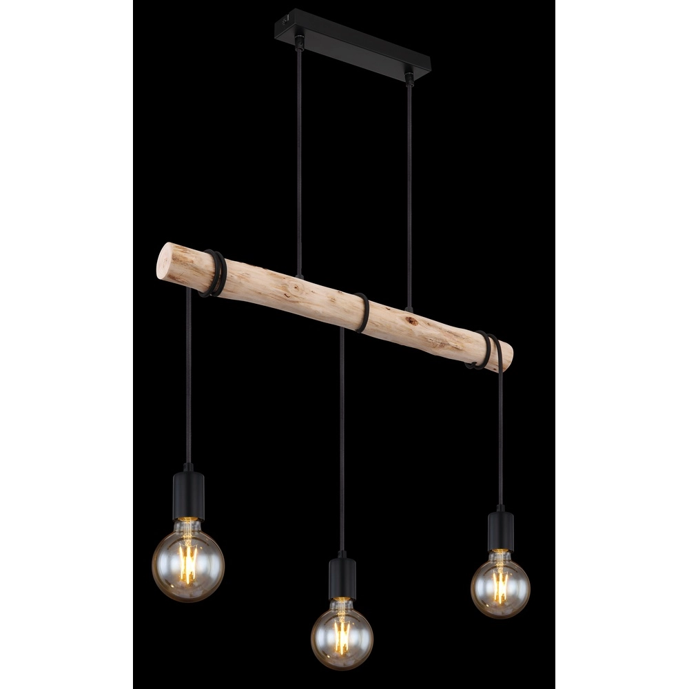 3-lichts eettafel hanglamp Gregor zwart met hout Globo 9007371436330