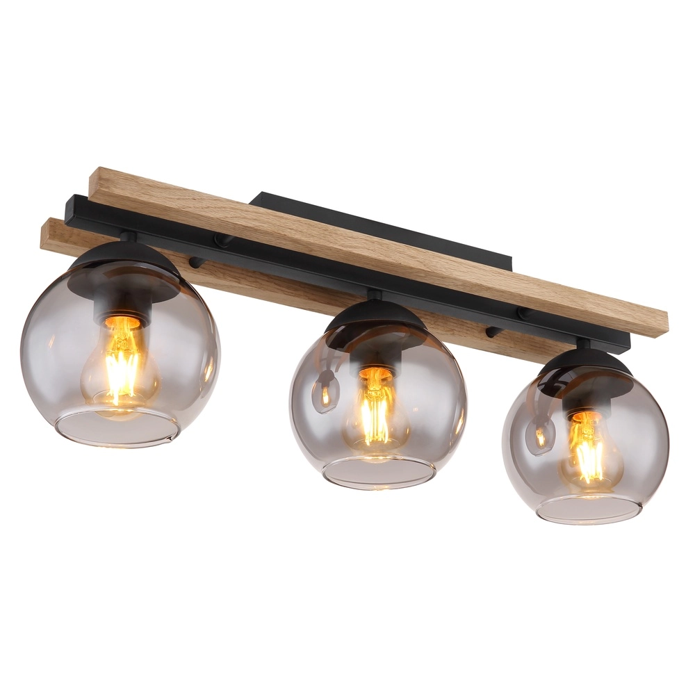 3-lichts plafondlamp Conni zwart met hout