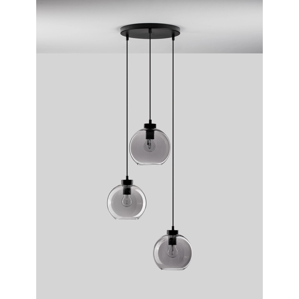 Hanglamp Palmer 3-lichts rond zwart met smoke glas Lyora 5212017430953