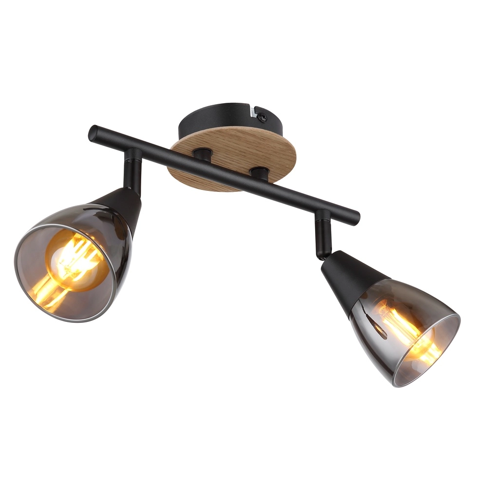 2-lichts plafondlamp Mubby zwart met houtlook