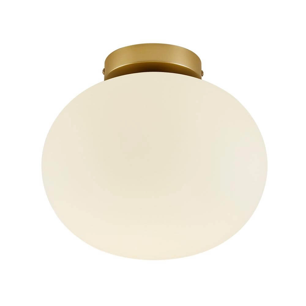 Glazen plafondlamp Alton messing met wit glas