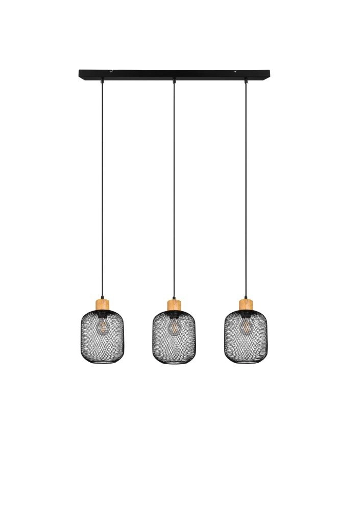 Landelijke hanglamp Calimero 3-lichts zwart met hout Trio 4017807489507