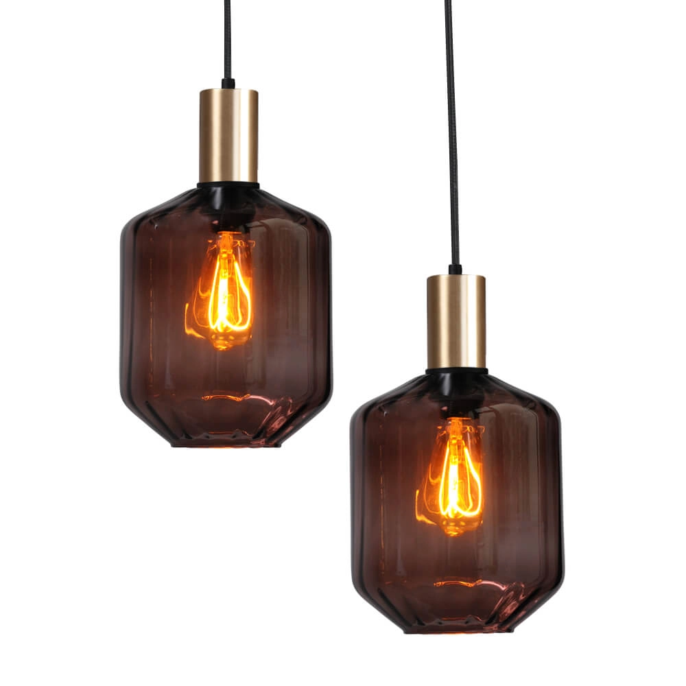 6-lichts hanglamp - goud - Porto met Jagger red glazen Masterlight 8718121270548