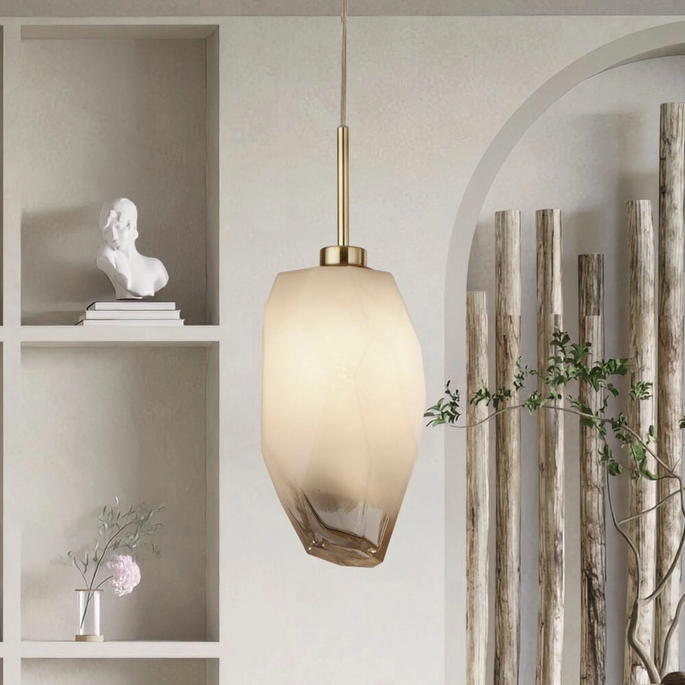 1-lichts hanglamp Rocky met wit glas Searchlight 5053423264264