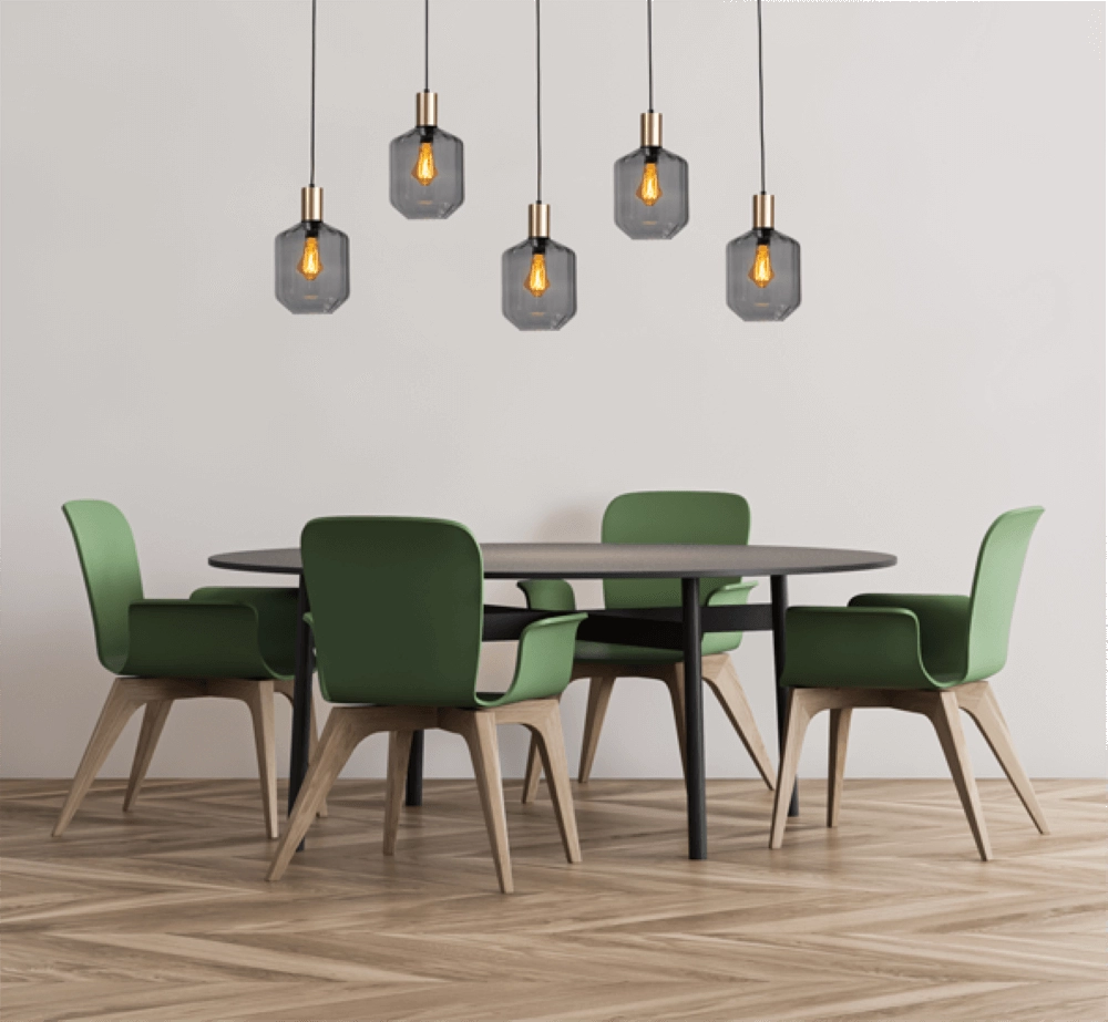 5-lichts hanglamp - goud - Porto met Jagger smoke glazen Masterlight 8718121270296