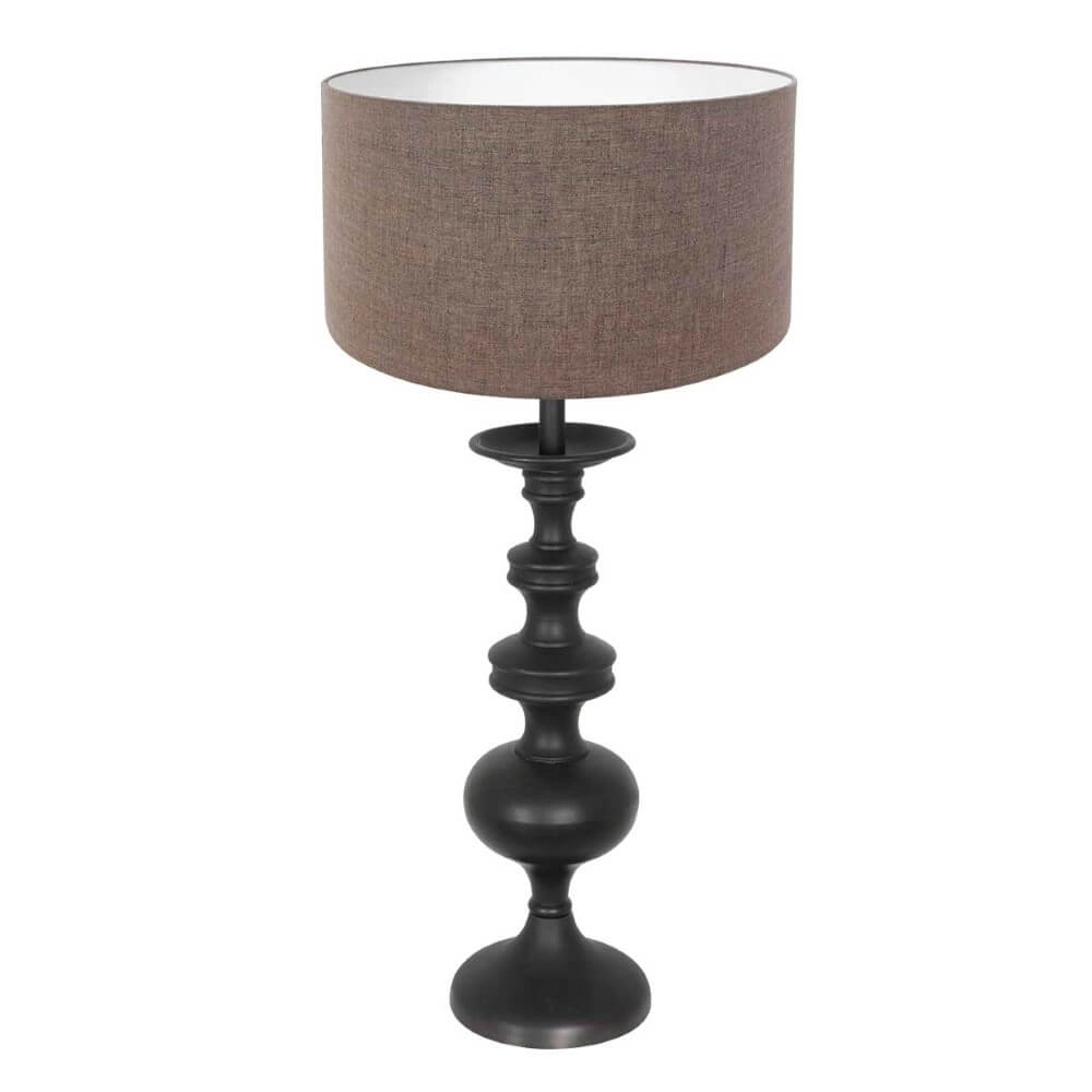 Klassieke schemerlamp Lyons C met taupe linnen kap Klassieke schemerlamp Lyons C met taupe linnen kap