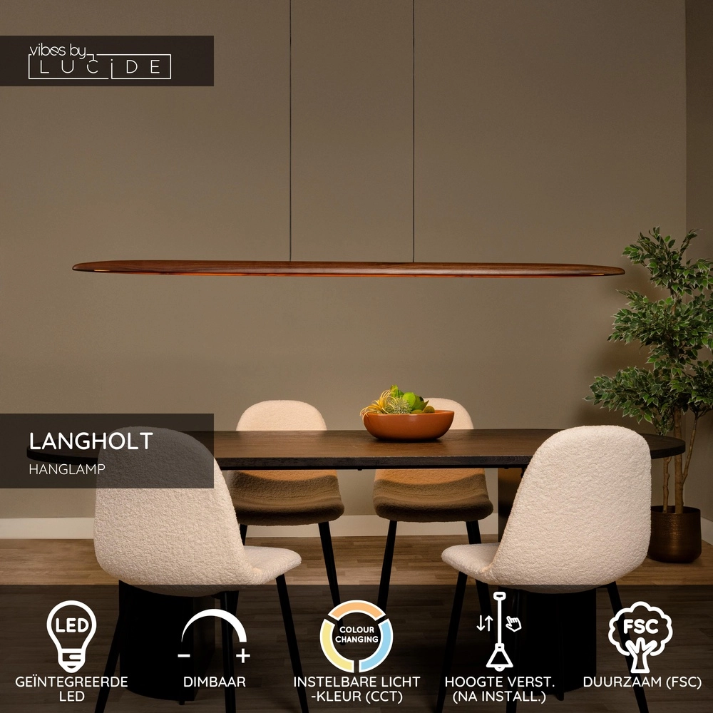 Houten hanglamp Langholt 180cm Lucide Vibes 5411212011060