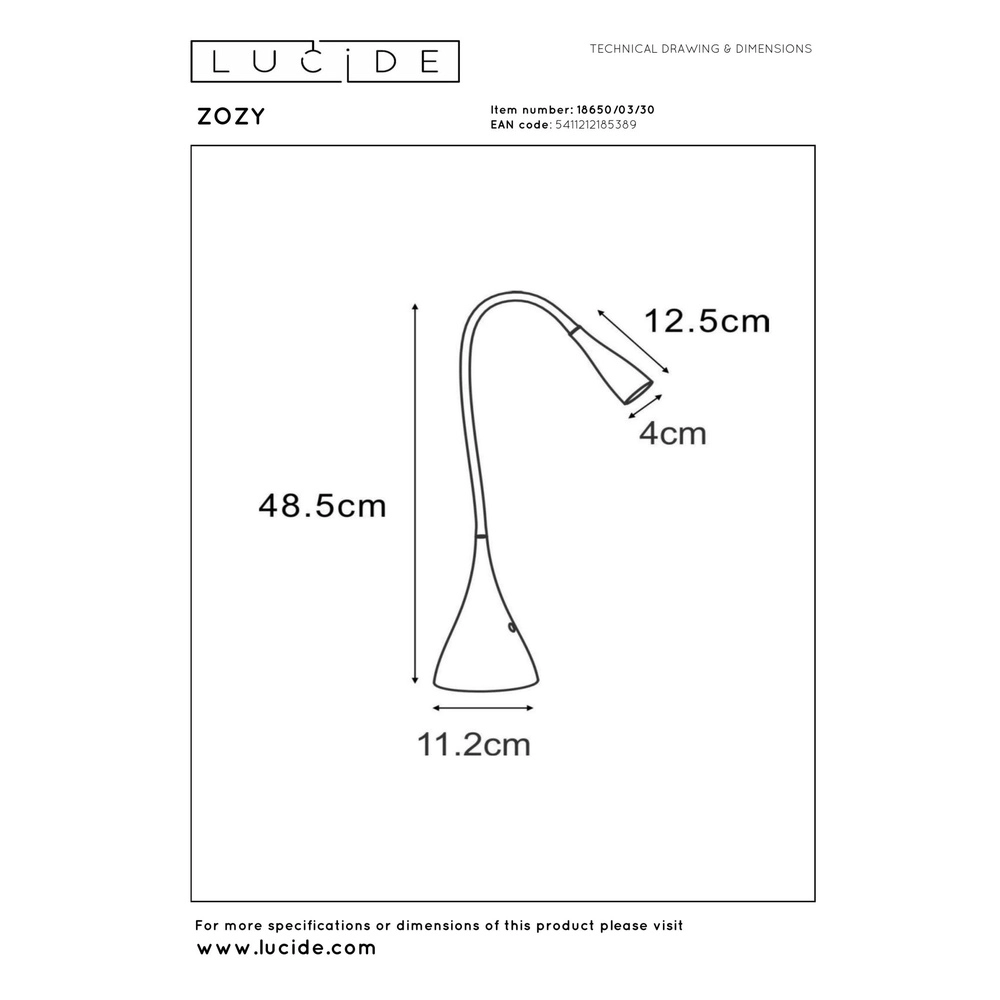 Bureaulamp Zozy zwart Lucide 5411212185389