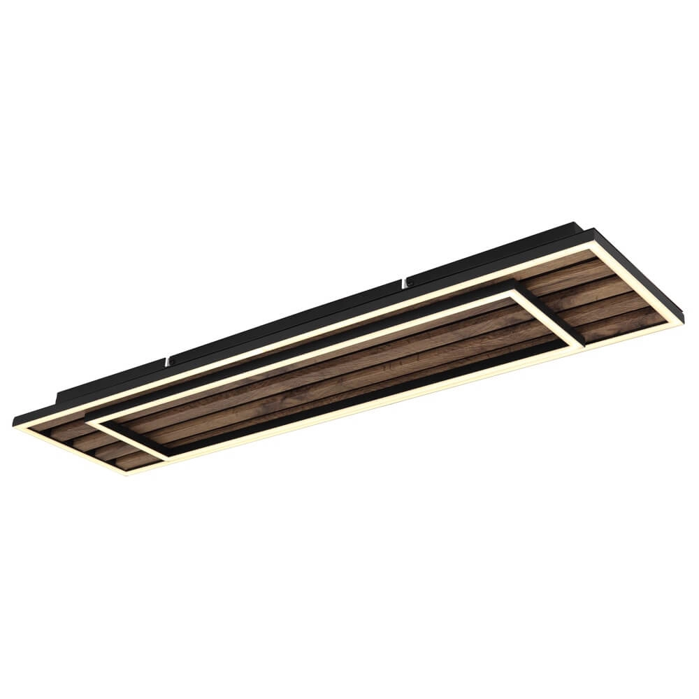 Plafondlamp Woody zwart met hout rechthoek