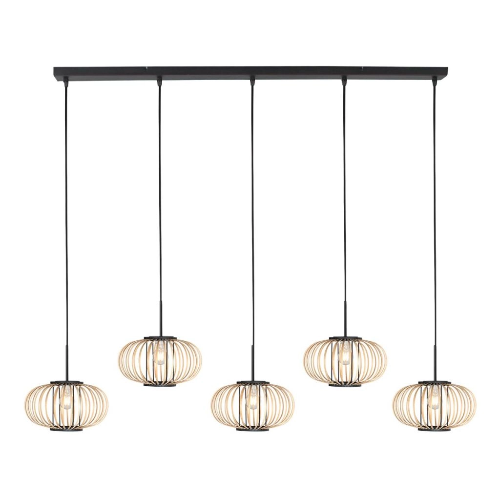 Hanglamp 5-lichts recht Silva met bamboe kappen Steinhauer 8712746183238
