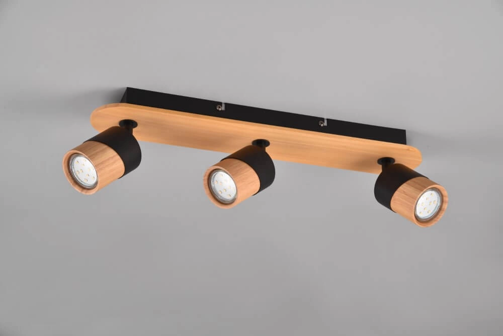 Plafondlamp hout met zwart Aruni 3-lichts Trio 4017807562231