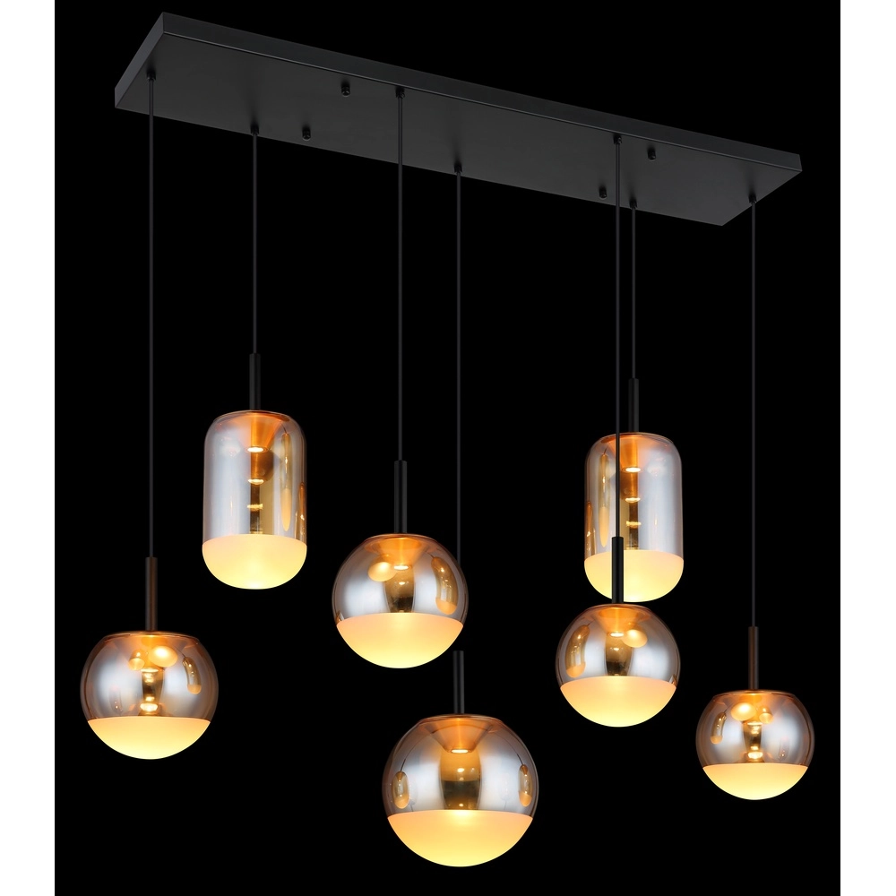 Design hanglamp Severin 7-lichts zwart met amber glas Globo 9007371540945