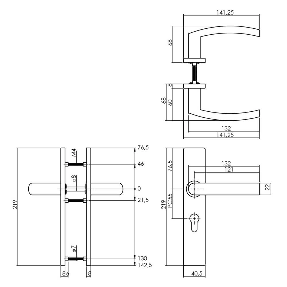 Deurklink Blok rechthoekig PC 55mm RVS Intersteel 8714186187296