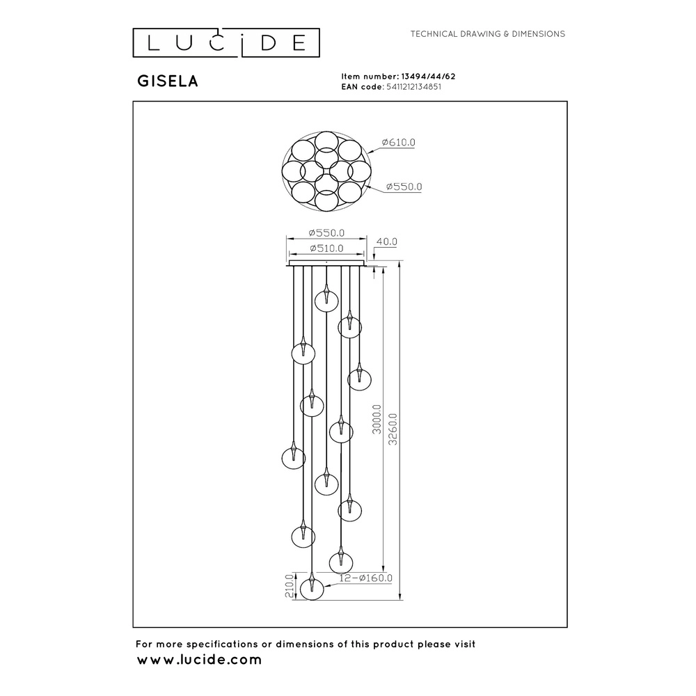 Design led hanglamp Gisela fading - 12x Ø 16cm Premium by Lucide 5411212134851
